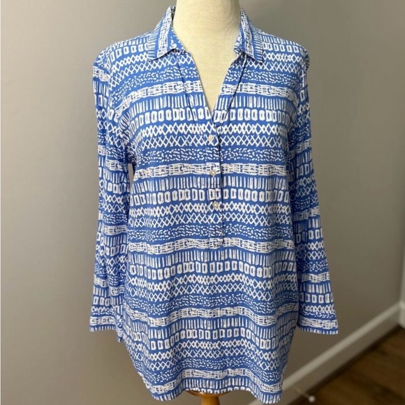 Southern Tide Large Casey Island Batik TUnic Henley pullover blue top blouse - Picture 8 of 16